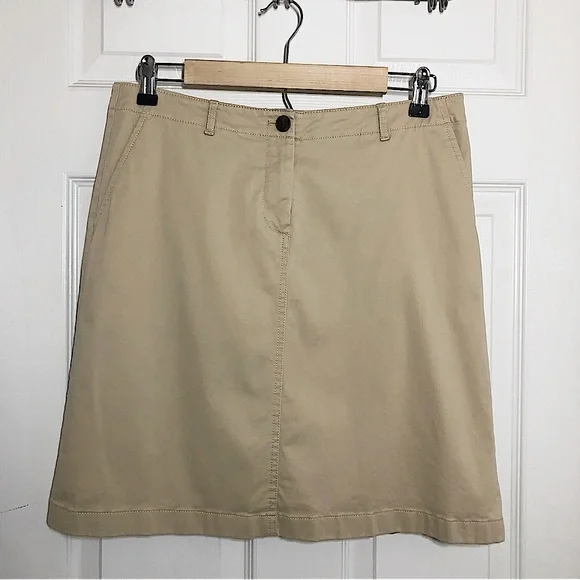 j.Jill Cotton Blend Stretchy Zipper/Button Pocket Over The Knee Khaki Skirt 8 P - Picture 1 of 9